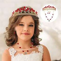 Necklace Earrings Set Rose Crown Creative Headband Headdress Bride Headpieces Wedding Kid Jewelry Girl Fashion Accessories Accessory