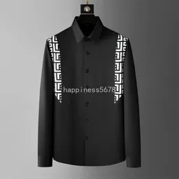 Brand Contrasting Print Shirts for Men Long Sleeve Slim Casual Business Dress Shirt Social Party Streetwear Tuxedo 2024 Spring