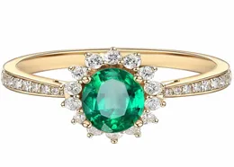 Vintage fashion green crystal emerald gemstones diamond rings for women 14k gold color jewelry bijoux bague accessory party gift3542816