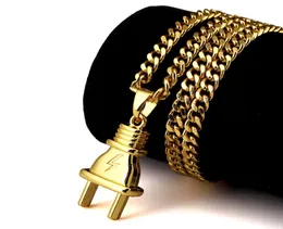 U7 New Fashion Plug Pendant Necklace Stainless SteelBlack GunGold Plated Pendant Rope Chain for MenWomen Hiphop Jewelry Perfect8624858