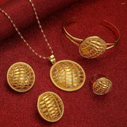 Necklace Earrings Set Ethiopian Cross Women Men Gold Color Jewelry Africa Coin Eritrea Habesha