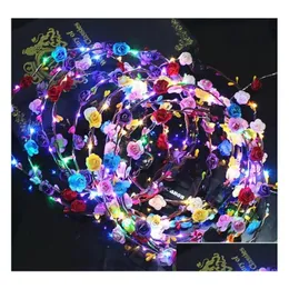 Hårtillbehör blinkande LED Glow Flower Crown pannband Lätt party Rave Floral Hair Garland Wreath Wedding Girl Headpiece Drop Deli Dh6rd