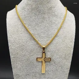 قلادة قلادة من الفولاذ المقاوم للصدأ طويل يسوع الصليب للرجال المجوهرات الذهب سلسلة ألوان Corrente Mashulina N1174S02