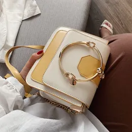 Elegant Female Metal Ring Tote Bag 2020 Summer New High Quality PU Leather Women's Designer Handbag Chain Shoulder Messenger 222g