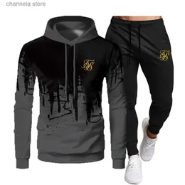 Мужские спортивные костюмы Мужская мода Sik Silk Hoodie Спортивная одежда Мужская одежда Беговая повседневная спортивная одежда Мужской спортивный костюм для бега + брюки Комплект из 2 предметов T240227