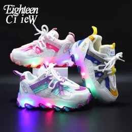 Tênis tamanho 2130 moda tênis brilhantes crianças iluminam acima sapatos de malha do bebê tênis luminosos para crianças sapatos meninas antiderrapante tênis