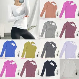 Lu Women's Sports Long Sleeved Fiess T-shirt Breathable Soft Top Quick Dry High Stretch Yoga Clothing Fashion Versatile Running Workout Tops A-198