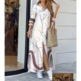 Casual Dresses Fashion Women Long Sleeve Shirt Dress Spring Printed Ol Laides Turndown Collar Loose Sundress Party Clothing S-3XL