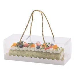 Transparent Cake Box with Handle Cupcake Swiss Clear Plastic Portable Packing Gift Box Roll Long Cajas Flores Por Mayoreo