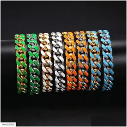 Chain Hip Hop Stainless Steel Cuban Link Bracelet Drop Color Blue Enamel Green White Colorf 12Mm New In Fashion Trend Mens And Womens Dhdgw