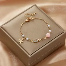 Charm Bracelets Star Moon Bracelet For Women Girls Fashion Pink Crystal Pearl Chain Designer Jewelry Party Gift