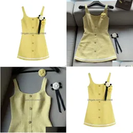 Basic & Casual Dresses Womens Yellow Color Sleeveless T Woolen Flower Work Slim Waist Casual Dress Sml Drop Delivery Apparel Women'S Dhsf7