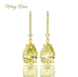 Wong Rain 925 Sterling Silver Citrine Gemstone Drop Dangle Diamonds Yellow Gold Anniversary örhängen Fina smycken gåva Hela 27079645