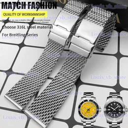 Titta på band högkvalitativa rostfritt stål 22mm 24mm Band Fit for Breitling Superocean Heritage Solid Metal Armband Mesh Woven Strap T240227