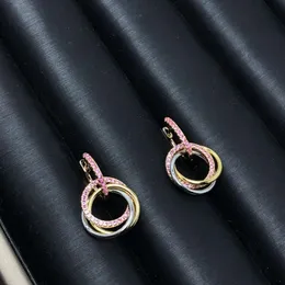 carteira designer cart bracelet for women Cartera luxury jewelry Tiktok Live Exquisite Womens Jewelry Tri Ring Inlaid Pink Diamond Ear Hanger 925 Silver Ear Studs Si