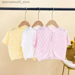 Rash Guard Shirts 5-12 year old childrens knitted cardigan summer short sleeved small jacket girl thin sun protection top Q240227