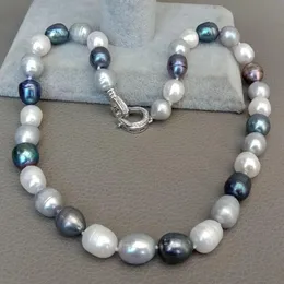 Yygem naturligt sötvatten svart grå vit rispärla blandad färg pärlchoker halsband 17 för kvinnor tjej smycken gåva 240222