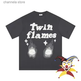 Homens camisetas Cinza Twin Flames Planeta Quebrado T-shirt Homens Mulheres Alta Qualidade Moda Top Tees Camiseta T240227