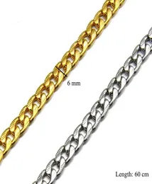 TN0009 55 cm längd 316L titanstål långkedja 6 mm breddhalsband för män no fade guld vit golor1921550