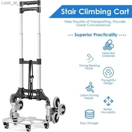 Shopping Carts 150KG all terrain staircase climbing cart with bungee cord folding handcart used for upper level cargo with 6 crystal wheels Q240227