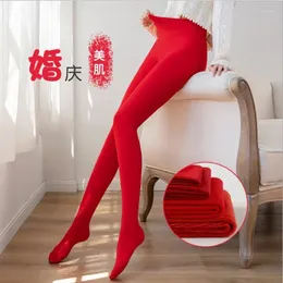 Meias femininas 2024 vermelho engrossado veludo meia-calça quente festivo passo outono casamento grandes leggings pé bottoms inverno 160-172cm