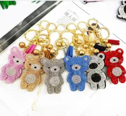 Dhl espumante mini urso incrustado strass chaveiro saco das senhoras bonito urso pingente chave do carro liga pingente kids039s novo yea5905335