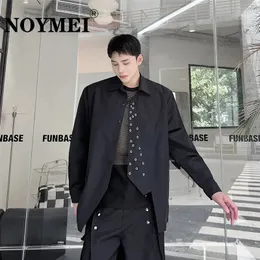 NOYMEI Autumn Personalized Decoration Causal Long Sleeve Shirt Fashion Solid Color Silhouette Coat Single Breasted Men WA681 240223