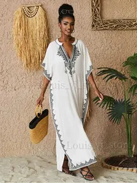 Basic Casual Dresses LORYLEI 2024 Standing Collar Embroidered Kaftan Womens Fashionable Robe Boho Party Holiday House Robe Beach Dresses Q1545 T240227