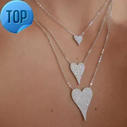 100% 925 Sterling Silver Iced Out Shiny Cubic Zirconia Love Heart Shape Pendant Halsband för kvinnors smycken