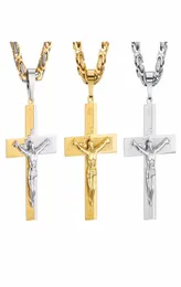 Crucifix Jesus Pendant Necklace Gold Color rostfritt stål Kristi Bibelns smycken byzantinsk kedje gåva för fader8564701