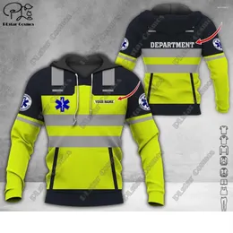 Herrtröjor Anpassade namn EMS Emergency Medical Service Uniform 3D Printing Hoodie Street Kvinnor Pullover/Sweatshirt/Zip A9