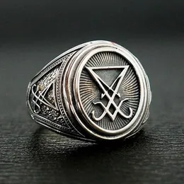 Retro Gothic Lucifer Satan Signet Ring Stainless Steel Rock Punk Seal Rings Men and Women Pagan Jewelry Gift247c