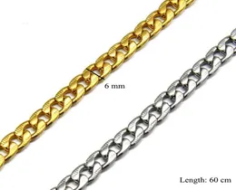 TN0009 55 cm längd 316L titanstål långkedja 6 mm breddhalsband för män no fade guld vit golor6871935