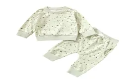 Kläder sätter mode baby blommor tryck kläder set flickor lång ärm Oneck tshirt dragstring midja byxor 03t3030464