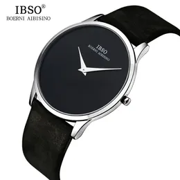 Ibso 2017 relógios masculinos marca superior de luxo 7mm ultra-fino dial pulseira de couro genuíno relógio masculino moda simples relogio masculino y1905227m