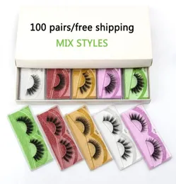 Hela ögonfransarna 304050100pcs 3D Mink Lashs Natural Mink Eyelashs Colorful Card Makeup False in Bulk9651624