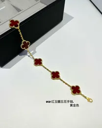 Designerschmuck Luxusarmband Gliederkette Vanca Vierblättriges Gras Fünf Blumen weiblich v Gold Roségold Weiß Fritillaria Roter Achat Kragenkette gerade UKXM