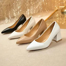 Модельные туфли, женские туфли на высоком каблуке, 2024 г., женские модные женские туфли-лодочки с острым носком и толстым каблуком, простые Zapatos Mujer