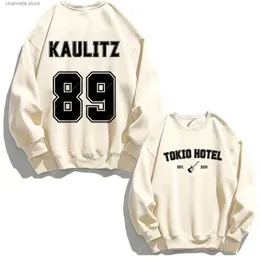 Herren Hoodies Sweatshirts Tokio Hotel Baumwolle Fleece Sweatshirt Herbst Winter Langarm Bedruckt Mode Fans Kaulitz Rundhalsausschnitt Beige Hoodie T240227