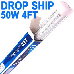 (25-pack) 4ft LED-butiksljus fixtur, v form 50w 5000 lm 6500k (dagsljus vit), klar lins 4 fot, 48 '' t8 integrerat LED-rör, länkbara LED-glödlampor garage, verkstad crestech