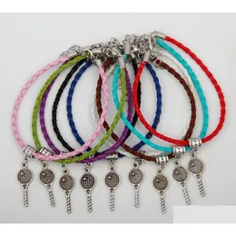 Charm Bracelets 50pcs Vintage Sier Tenis Raket Takma Sergililer Karışık Renk Örgülü Halat Bilezikleri Moda Mücevherleri Kadınlar için Dhvmi