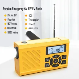 ラジオポータブルラジオFM AM SW天気SOS緊急ラジオレシーバーハンドクランクソーラーラジオ付きアラーム携帯電話充電器