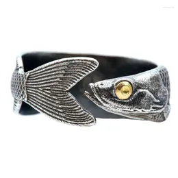 Cluster Rings Personality Retro Fish Pattern Ring For Men Jewelry Open Size Adjustable Trendy Male Boyfriend Gift