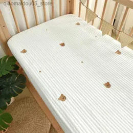 Conjuntos de cama estilo coreano berço lençóis urso cereja estrela bordado algodão berço lençóis q240228