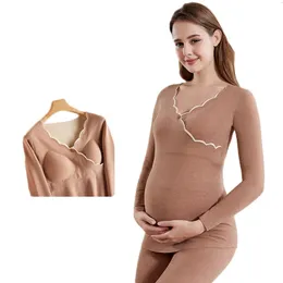 Underwear Set With Chest Pad Warm Winter Pajamas Women Without Trace Fever Pregnant Women Sleepwear 240219