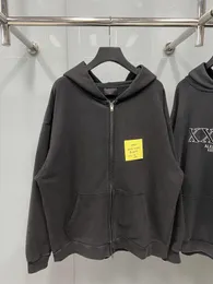 Balya Erkekleri Hoodie Gevşek Yıkalı Hoodie Etiket Sticker Hoodie ile fermuarlı kapüşonlu büyük boyutlu gündelik kapüşonlu