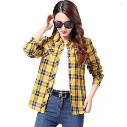 Kadın bluzları bahar sonbahar blusas feminas moda tüm mevsim pamuk uzun kollu ekose gömlekler lady cepleri rahat üstler