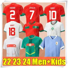 2023 män barn Marocko Soccer Jerseys Senegal Mane Hakimi Ghana 22 23 Schweiz Maillot Serbia Football Uniforms Shirts Vlahovic Tadic Uruguay Ivory Coast Suarez