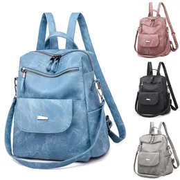 Backpack Style Leather Women Shoulder Bag Vintage Bagpack Travel Backpacks For School Teenagers Girls Back Pack Mochila Feminina238R