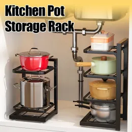 Kökshyllor Multilayer Pot Storage Rack Justerbart skåp under Sink Pan Rostfria hushållsskålar Organiserar hållare 240223